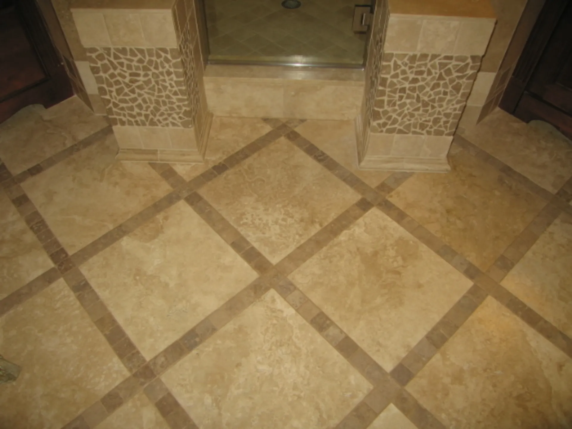Master Bath - Floor view of custom bath with natural stone